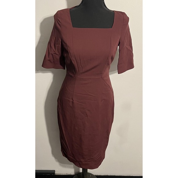 Brooks Brothers Dress Womens 2 Burgundy Wool‎ Blend Sheath Square Neck Office - Picture 3 of 16